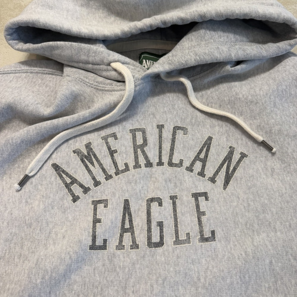 American Eagle Hoodie Mens XL Gray Logo Pullover Fleece Casual Y2K VTG Style - Picture 2 of 7